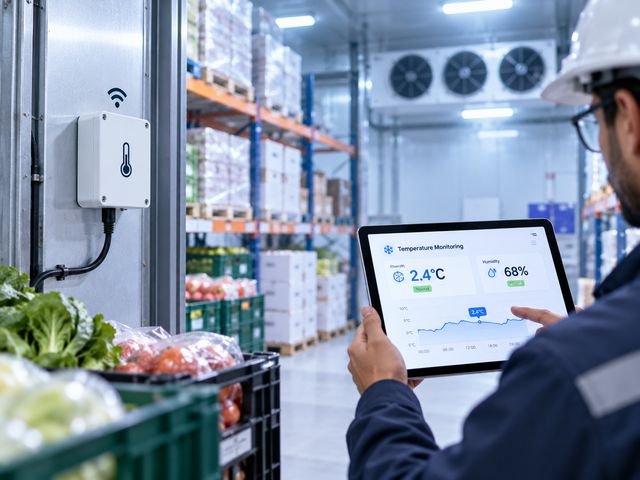 A technician monitoring cold-chain temperatures on a tablet